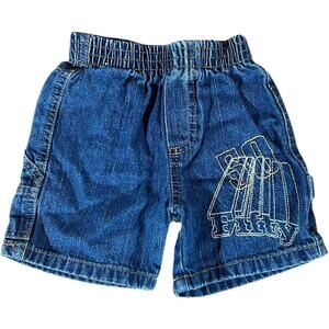 50 Fifty Y2K Embroidered Baggy Baby Cargo Denim Shorts